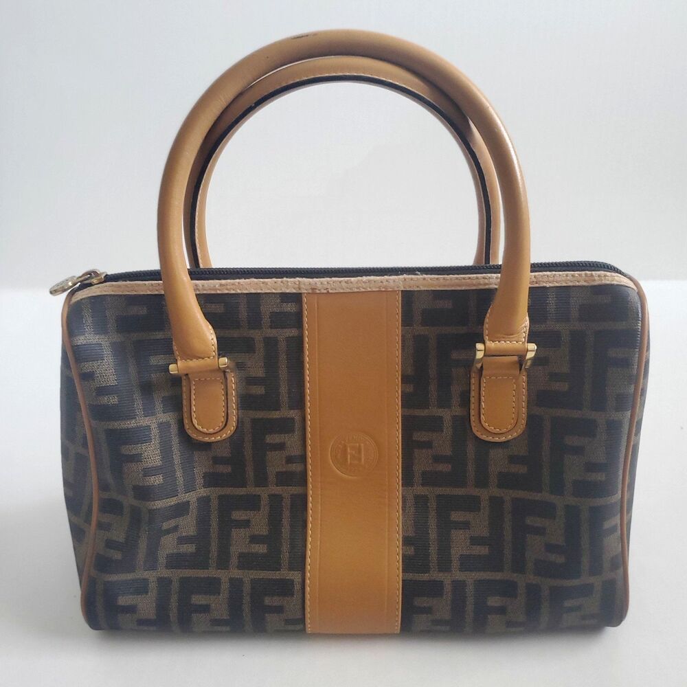 Vintage Fendi Zucca Boston Bag FF Monogram Satchel Speedy Brown Classic Bag